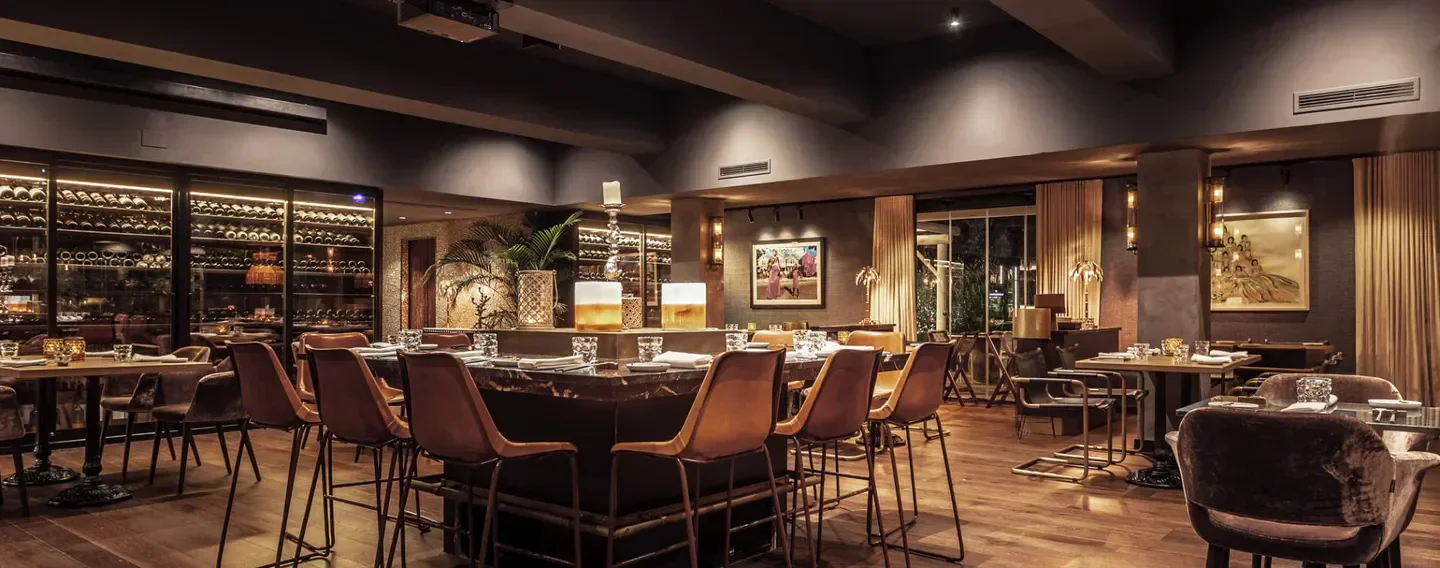 Interior dining space at Boho restaurant in Marbella with stylish decor and ambiance