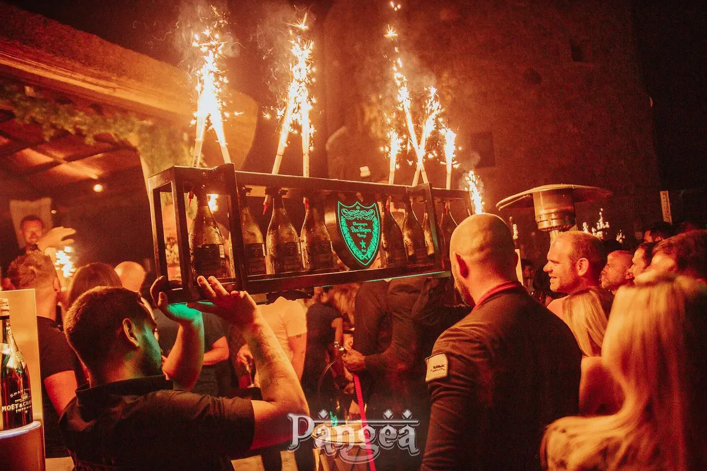 Champagne bottles with sparklers at Pangea nightclub in Marbella, Spain.