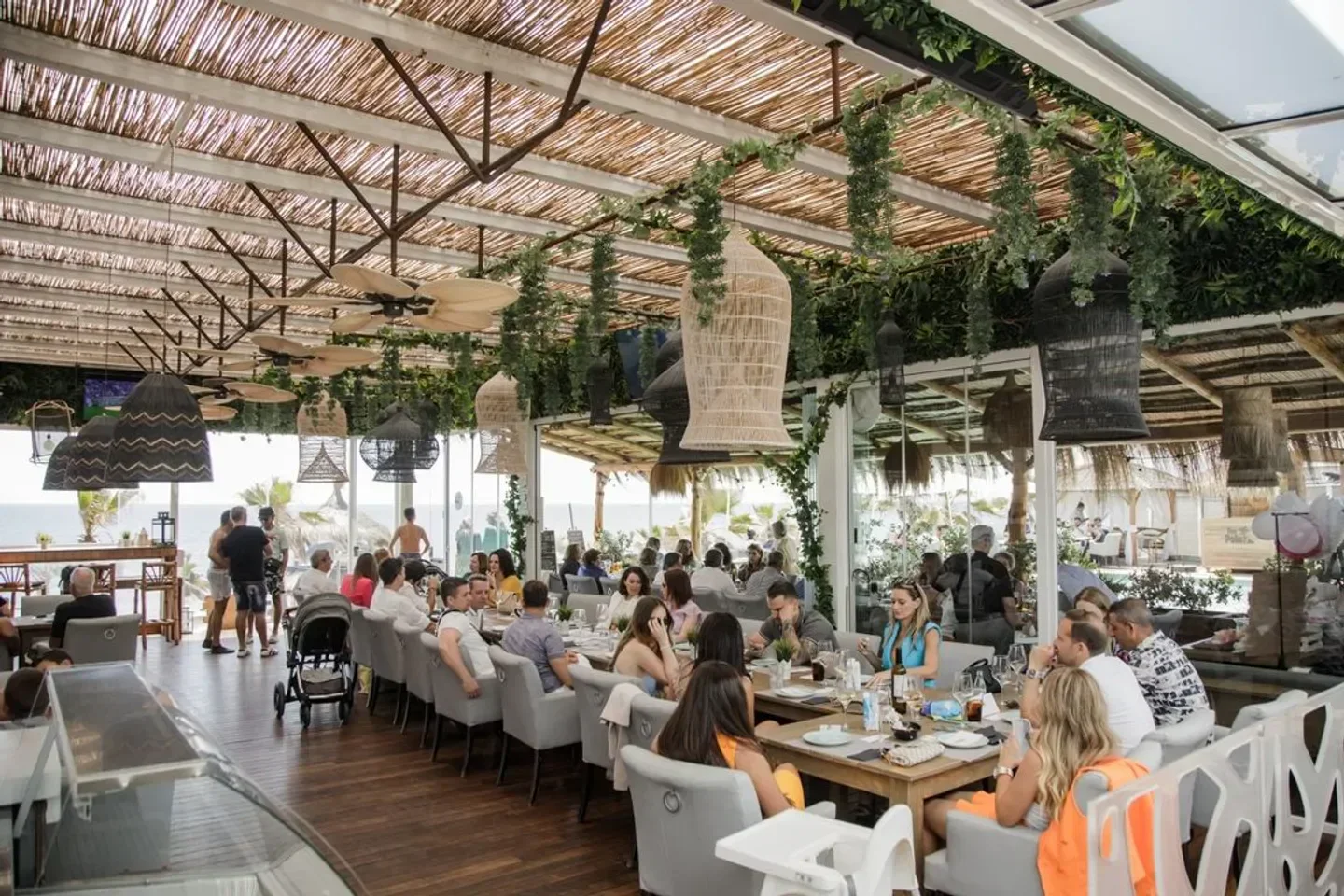 Dining at The Point restaurant in Marbella, with stylish decor and ambiance.